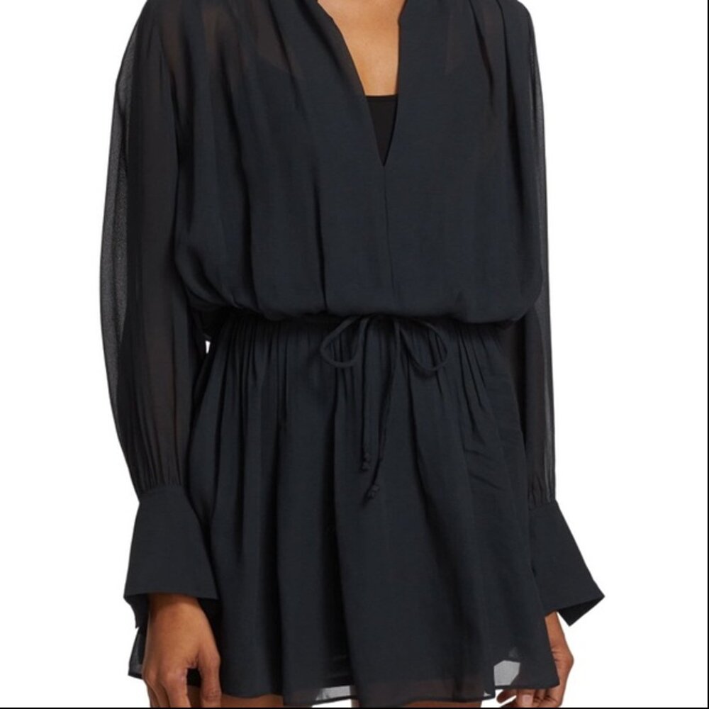 Anthropologie Rag and Bone Carly Long-Sleeve Dress Drawstring-Waist Navy - Picture 2 of 3
